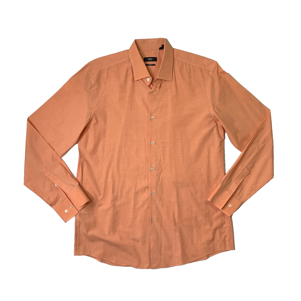Hugo Boss Shirt Mens 17 Cantaloupe Slim Fit Pointed Collar Long Sleeve Cotton